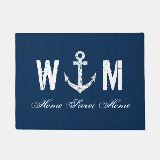 Nautical anchor monogram letter navy blue door mat (Voorkant)