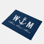 Nautical anchor monogram letter navy blue door mat (Schuin)