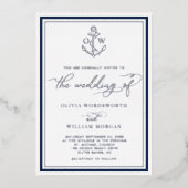 Nautical Anchor Monogram Lijst Weddenschap Zilver Folie Uitnodiging (Voorkant)