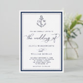 Nautical Anchor Monogram Lijst Weddenschap Zilver Folie Uitnodiging (Staand Voorkant)