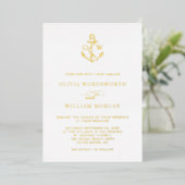 Nautical Anchor Monogram Minimale bruiloft Folie Uitnodiging (Staand Voorkant)