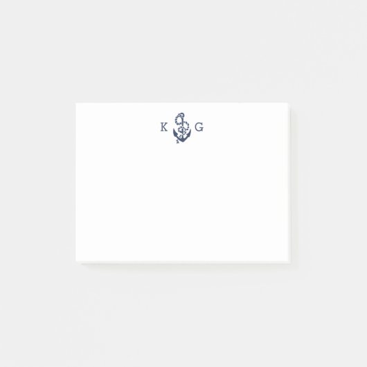Nautical Anchor Monogram Navy Blue Post-it® Notes (Voorkant)