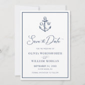 Nautical Anchor Monogram Navy Blue Wedding Save The Date (Voorkant)