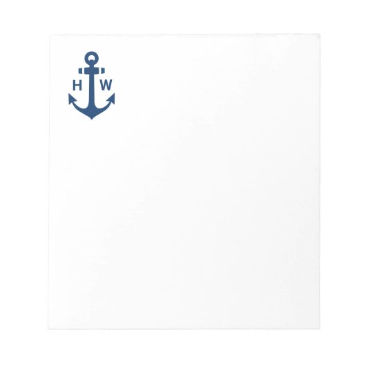 Nautical Anchor Monogram Navy Notepad Notitieblok (Voorkant)