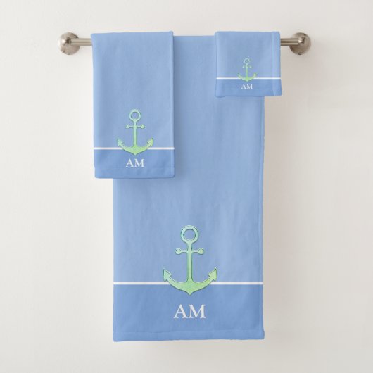 Nautical Anchor & Monogram on Light Blue Bad Handdoek (Insitu)