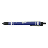 Nautical Anchor & Monogram op blauwe achtergrond Zwarte Inkt Pen (Bodem)