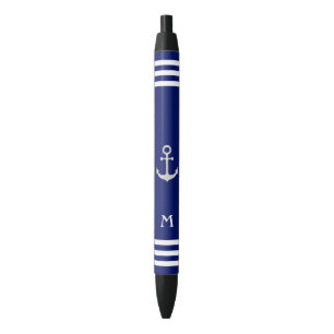 Nautical Anchor & Monogram op blauwe achtergrond Zwarte Inkt Pen