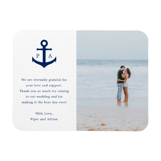 Nautical Anchor Monogram Photo Weddenschap Favor Magneet (Horizontaal)