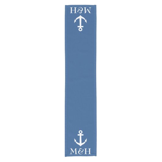 Nautical anchor monogram table runner for bruiloft korte tafelloper (Voorkant)