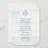 Nautical Anchor Monogram Waterverf Ocean Wedding Kaart (Voorkant)