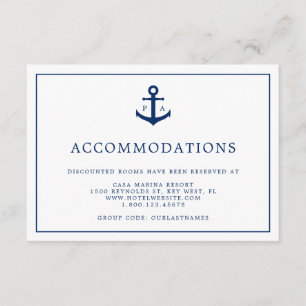 Nautical Anchor Monogram Wedding Accommodations Informatiekaartje