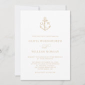 Nautical Anchor Monogram White Beige Wedding Kaart (Voorkant)