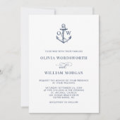 Nautical Anchor Monogram White Navy Simple Wedding Kaart (Voorkant)