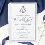 Nautical Anchor Monogram White Wedding Kaart