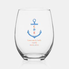 Nautical Anchor Monogrammed Paddle  Wijnglas Zonder Voet