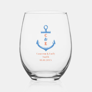 Nautical Anchor Monogrammed Paddle  Wijnglas Zonder Voet