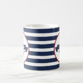 Nautical Anchor Name Navy Blue Stripes Koffiemok (Center)
