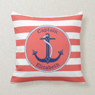Nautical Anchor Navy and Coral Personalized Kussen