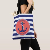 Nautical Anchor Navy and Coral Personalized Tote Bag (Dichtbij)