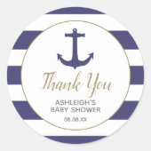 Nautical Anchor Navy Baby shower Dank u Ronde Sticker (Voorkant)