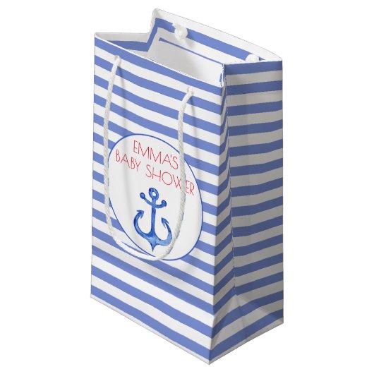 Nautical Anchor - Navy Baby shower Gift Bag Klein Cadeauzakje (Voorkant Gekanteld)