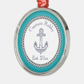 Nautical Anchor Navy Blauwgroen Blue White Metalen Ornament (Links)