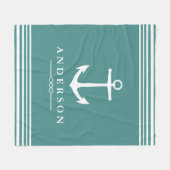Nautical Anchor Navy Blauwgroen & White Stripes Fleece Deken (Voorkant (Horizontaal))