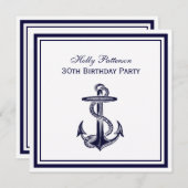 Nautical Anchor Navy Blue, 2S Birthday Party Kaart (Voorkant / Achterkant)