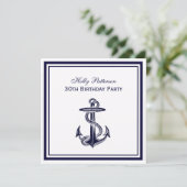 Nautical Anchor Navy Blue, 2S Birthday Party Kaart (Staand voorkant)