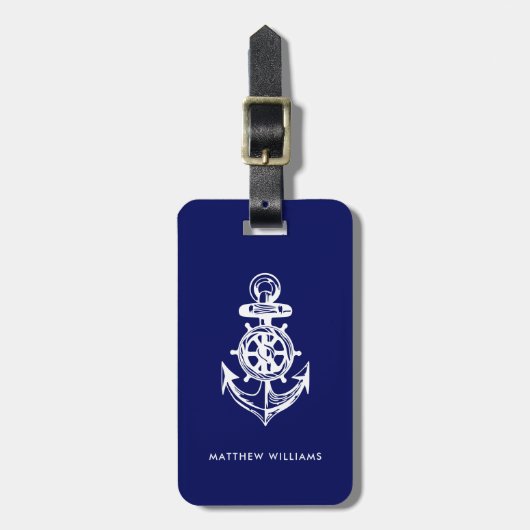 Nautical Anchor Navy Blue, aangepast Bagagelabel (Voorkant verticaal)