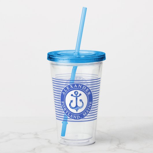 Nautical Anchor Navy Blue Acryl Drinkbeker (Achterkant)