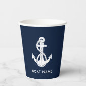 Nautical Anchor Navy Blue and White Boat Name Papieren Bekers (Voorkant)