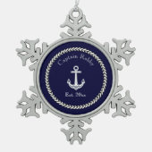 Nautical Anchor Navy Blue and White Ceramic Ball. Tin Sneeuwvlok Ornament (Voorkant)