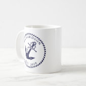 Nautical Anchor Navy Blue and White, gepersonalise Koffiemok (Voorkant links)