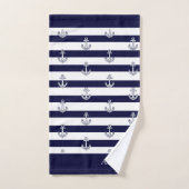 Nautical Anchor Navy Blue and White Stripes Bad Handdoek (Handdoek)