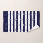 Nautical Anchor Navy Blue and White Stripes Bad Handdoek (Handdoek)