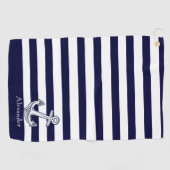 Nautical Anchor Navy Blue and White Stripes Golfhanddoek (Horizontaal)