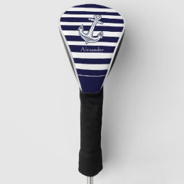 Nautical Anchor Navy Blue and White Stripes Golfheadcover