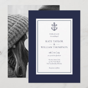 Nautical Anchor Navy Blue and White Weduwfoto Kaart