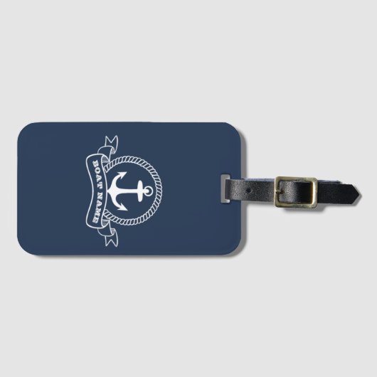 Nautical Anchor Navy Blue Bagagelabel (Voorkant (horizontaal))