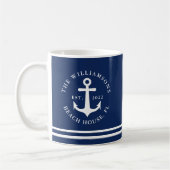 Nautical Anchor Navy Blue Beach House Koffiemok (Links)