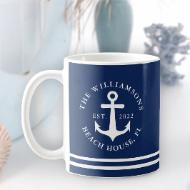 Nautical Anchor Navy Blue Beach House Koffiemok