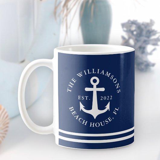 Nautical Anchor Navy Blue Beach House Koffiemok