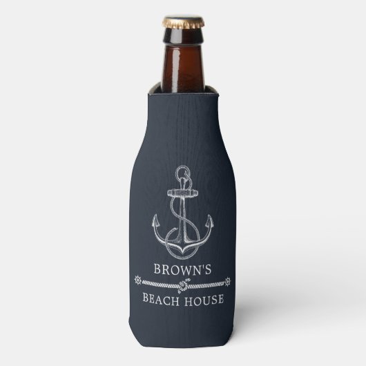 Nautical Anchor Navy Blue Beach of Lake House Flesjeskoeler (Fles Voorkant)