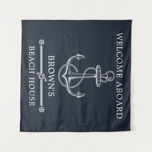 Nautical Anchor Navy Blue Beach of Lake House Wandkleed (Voorkant (horizontaal))