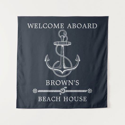 Nautical Anchor Navy Blue Beach of Lake House Wandkleed (Voorkant)