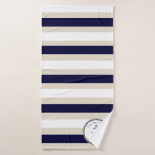 Nautical Anchor Navy Blue Beige White Stripe Badhanddoek