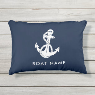 Nautical Anchor Navy Blue Boat Name Buitenkussen