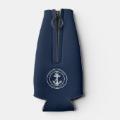 Nautical Anchor Navy Blue Boat Name Custom Flesjeskoeler (Achterkant)