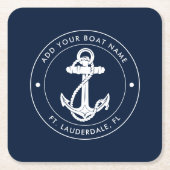 Nautical Anchor Navy Blue Boat Name Kartonnen Onderzetters (Voorkant)